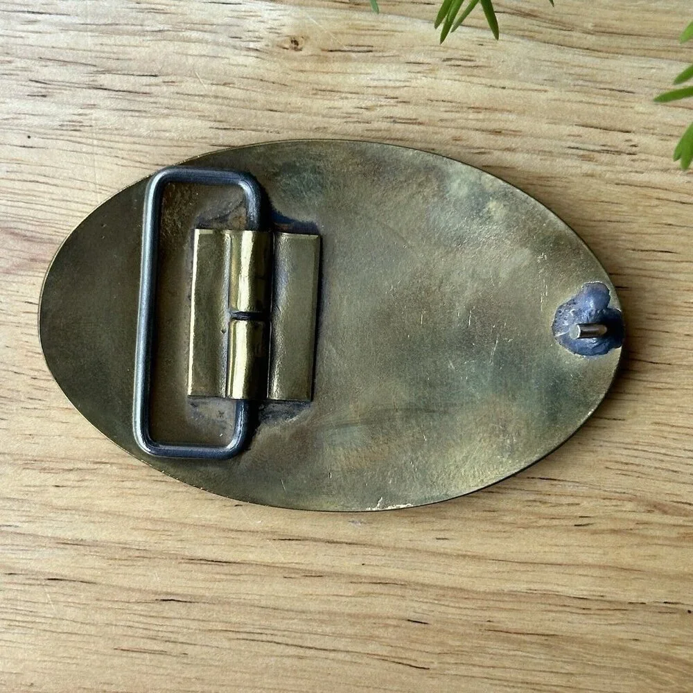 Vintage Columbia‎ Bitulithic Lafarge Brass Belt Buckle Oval Shape Safety Award